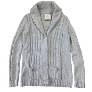 Aerie Womens Angora Rabbit Gray Cable Knit Shawl Collar Y2k Cardigan Sweater M